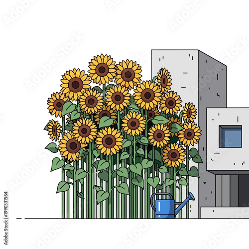 Urban Guerilla Gardening Sunflowers Growing by City Buildings