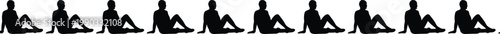 Woman sitting silhouettes set, female relaxed pose collection, side view seated figures black vector illustration isolated