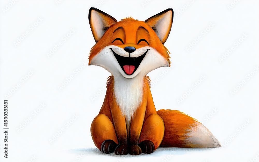 Fototapeta premium Happy Fox Character Sitting on Ground