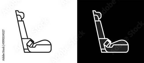 Car seat icons with fastened seatbelt, outlined and filled inverse color design for safety symbol illustration