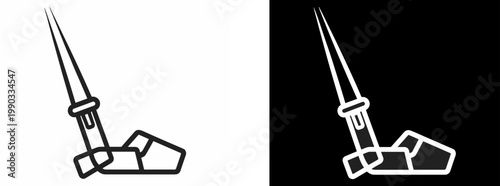 Outlined and filled fountain pen icons with geometric ink bottle shapes, minimalist black writing tool illustration design