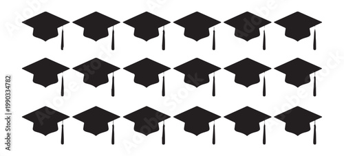 Graduation cap and diploma scroll vector line icon set for student education and university.