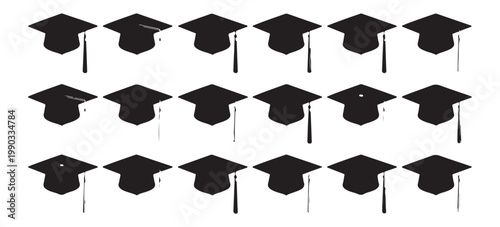 Seamless pattern of graduation caps black icons for academic events and educational background.