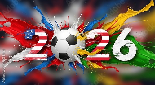 Vibrant fifa world cup 2026 soccer graphic with american and italian flags FIFA World Cup 2026, World Cup, World Cup 2026 with Soccer Ball,