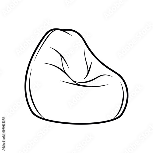 Black and white bean bag chair icon, simple outline, soft lounge furniture symbol, vector isolated