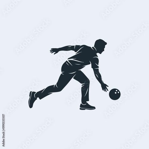 Silhouette of a person bowling, a man throwing a bowling ball in a classic athletic motion, sport activity icon.