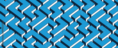 Labyrinth seamless background, 3D geometric endless pattern of logic maze, isometric vector dimensional cubical background.