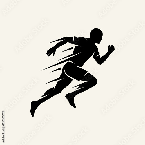 Silhouette of a runner in motion, with stylized speed lines emanating from the body