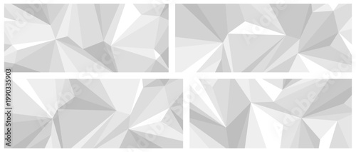 Crystal structure vector abstract low poly background set, 3D polygonal surface, dimensional minimal structure origami look like, light monochrome fractal abstraction.