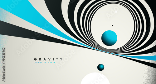 Blue colored gravity concept illustrating controlled attraction, depth, and focused motion as element converge into a calm, structured center.