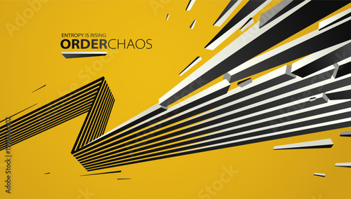 Chaos and order vector concept abstract background with lines explosion to debris in decay, 3D wallpaper with perspective lines going to chaos of destruction.