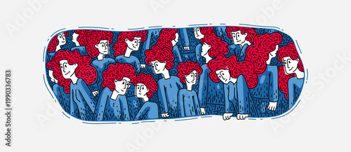 Illustration of a good and comfortable society, vector drawing of group of positive people living in one cultural environment.