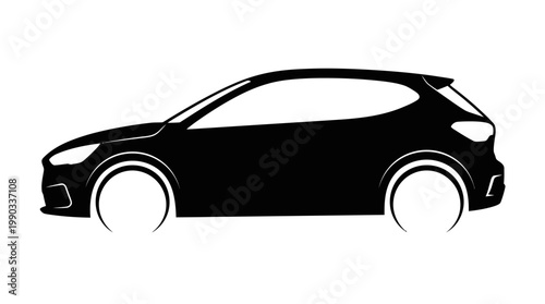Black Silhouette Hatchback Car Icon on Isolated White Background