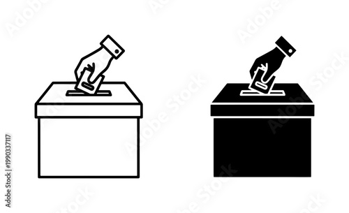 Hand putting ballot into voting box icon set