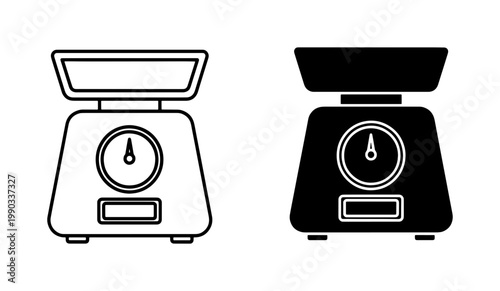 Kitchen Scale Outline and Solid Silhouette Icons