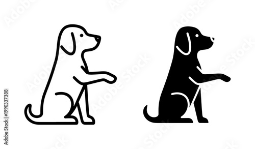 Sitting Labrador Dog Giving Paw Outline and Silhouette Icon