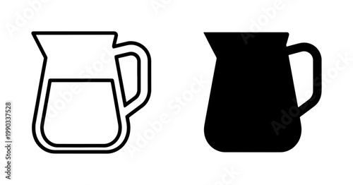 Water pitcher icon set with outline and solid black silhouette