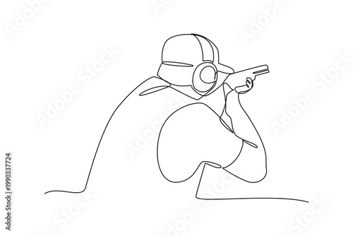 Simple continuous line draw of outdoor shooting sport. Sport activity minimalist concept, outdoor activity.
