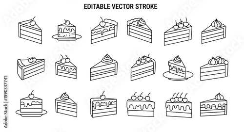 Collection of Hand Drawn Cake Slices Vector Illustration.