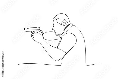 Simple continuous line draw of outdoor shooting sport. Sport activity minimalist concept, outdoor activity.
