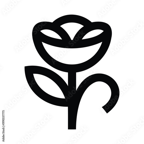 Abstract black contour vector icon of a rose or lotus flower