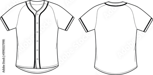 Konstfotografi Technical fashion sketch of a blank baseball jersey template with front and back