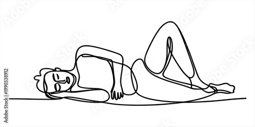 A minimalist continuous line drawing of a person resting peacefully in a calm sleeping position Vector, illustration