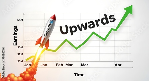 Business growth concept rocket taking off with financial chart and upward trend