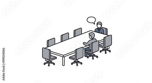 Business meeting illustration with people around a table in line art style
