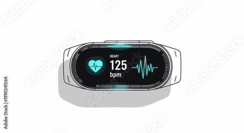 A sleek smartwatch with a black screen displays a heart rate of 125 bpm and an ECG graph on a white background with a minimalist design.