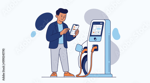 Individual Interacting with a Modern Electric Vehicle Charging Station in an Urban Environment