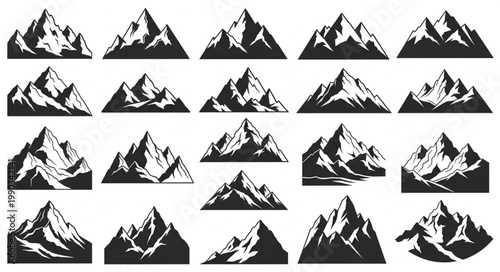 Collection of Mountain Silhouettes Vector Graphics.