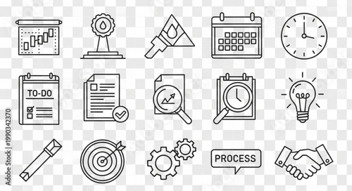 Business Icons Representing Planning Strategy and Success.