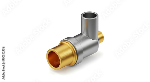 Isolated pipe fitting elbow joint with brass and chrome finishes, plumbing component for water systems, industrial metal element