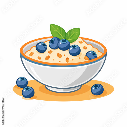 Oatmeal with blueberries and mint in a bowl