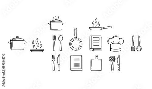 Cooking and Kitchen Line Icons Set Utensils Chef Tools Vector Pack