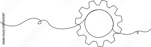 Simple continuous one line drawing of three interlocking gears or cogs. Minimalist technology, process, and engineering vector illustration. Illustration of three interlocking mechanical gears of diff