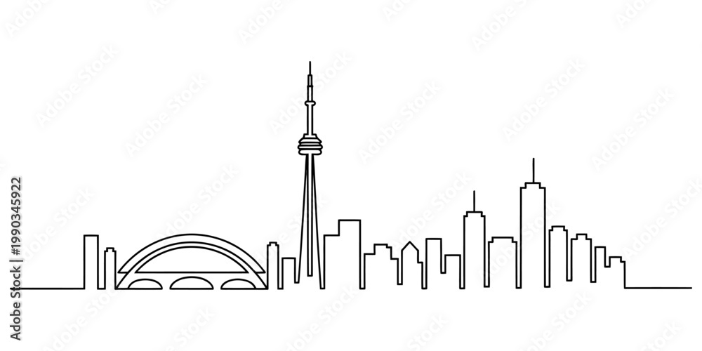 Obraz premium Minimalist continuous line art design representing the iconic toronto skyline and city landscape Vector, illustration
