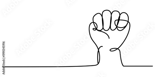 A single continuous line drawing of a human fist raised upward to symbolize strength and protest Vector, illustration