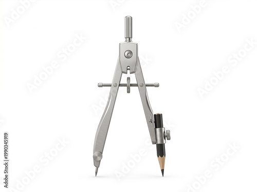 Metal drawing compass isolated on pure white background geometry tool