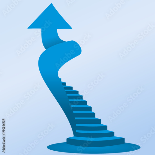 Businessman walk up growth chart and graph with stair to success. Progress or improvement to success, step forward to grow business, journey to achieve goal, ambition or career path.
