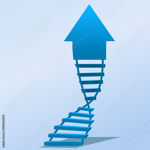 Businessman walk up growth chart and graph with stair to success. Progress or improvement to success, step forward to grow business, journey to achieve goal, ambition or career path.