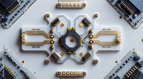 Close-up of a vibrant circuit board with intricate pathways and glowing components, showcasing the beauty of technology and innovation.