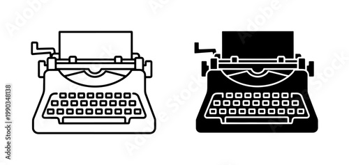 Vintage Typewriter Line and Silhouette Icon Set