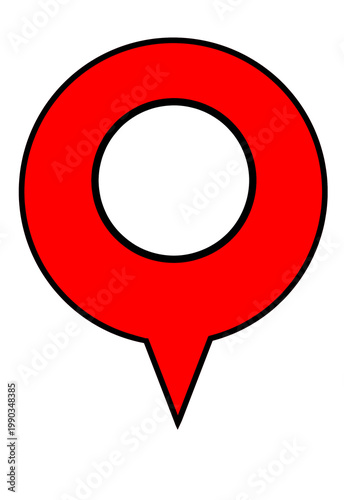 Red map pin icon with black inner ring on white background