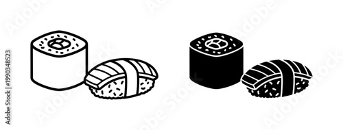 Japanese Sushi Roll and Nigiri Line Art Icon Set