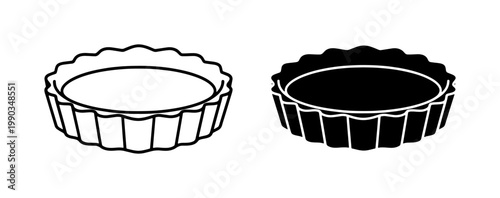 Tart Pan Icon Set with Fluted Edge Outline and Silhouette