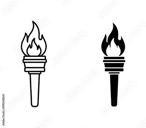 Olympic Torch Flame Icon Set in Black and White