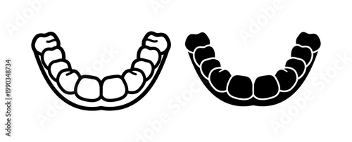 Human Teeth Arch Outline and Silhouette Vector Set