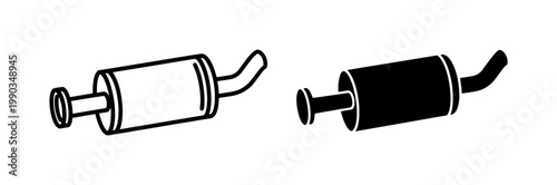 Car Exhaust Muffler System Outline and Silhouette Icon Set